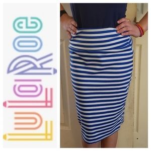 LULAROE, S, SKY BLUE AND WHITE PENCIL SKIRT